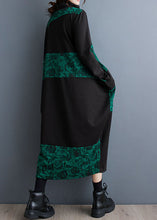 Load image into Gallery viewer, Women Green Turtleneck Patchwork Print Pockets Maxi Dresses Fall