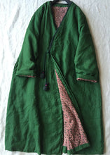 Load image into Gallery viewer, Women Green V Neck Button Cotton Filled Parka Long Coats Winter