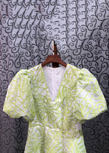 Load image into Gallery viewer, Women Green V Neck Embroidered Cotton Mid Dress Summer