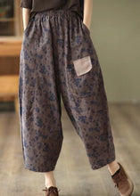 Load image into Gallery viewer, Women Grey Black Pockets Print Elastic Waist Linen Pants Spring