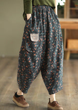 Load image into Gallery viewer, Women Grey Black Pockets Print Elastic Waist Linen Pants Spring