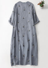 Load image into Gallery viewer, Women Grey Embroidered Button Cotton Dresses Half Sleeve