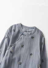 Load image into Gallery viewer, Women Grey Embroidered Button Cotton Dresses Half Sleeve