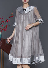 Load image into Gallery viewer, Women Grey Patchwork Bow Tulle Robe Dresses Summer