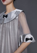 Load image into Gallery viewer, Women Grey Patchwork Bow Tulle Robe Dresses Summer