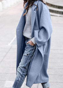 Women Grey Peter Pan Collar Pockets Woolen Trench Fall