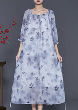 Load image into Gallery viewer, Women Grey Print Tie Dye Chiffon Long Dress Half Sleeve