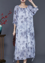 Load image into Gallery viewer, Women Grey Print Tie Dye Chiffon Long Dress Half Sleeve