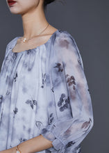 Load image into Gallery viewer, Women Grey Print Tie Dye Chiffon Long Dress Half Sleeve