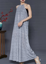 Load image into Gallery viewer, Women Grey Striped Backless Cotton Beach Dress Summer