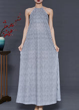 Load image into Gallery viewer, Women Grey Striped Backless Cotton Beach Dress Summer