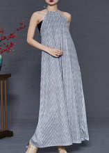 Load image into Gallery viewer, Women Grey Striped Backless Cotton Beach Dress Summer