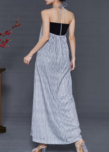 Load image into Gallery viewer, Women Grey Striped Backless Cotton Beach Dress Summer