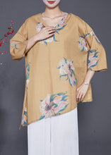 Load image into Gallery viewer, Women Khaki Asymmetrical Print Linen Shirts Summer