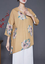 Load image into Gallery viewer, Women Khaki Asymmetrical Print Linen Shirts Summer