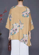 Load image into Gallery viewer, Women Khaki Asymmetrical Print Linen Shirts Summer