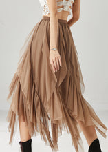 Load image into Gallery viewer, Women Khaki Layered Ruffleds Chiffon Skirt Summer