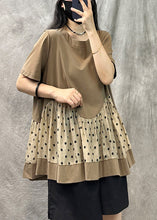 Load image into Gallery viewer, Women Khaki O Neck Dot Patchwork Cotton T Shirts Top Summer