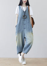 Load image into Gallery viewer, Women Light Blue Oriental Button Ripped Cotton Denim Jumpsuit Spring