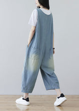 Load image into Gallery viewer, Women Light Blue Oriental Button Ripped Cotton Denim Jumpsuit Spring