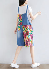 Load image into Gallery viewer, Women Light Blue Patchwork Print Cotton Overalls Jumpsuit Shorts Summer