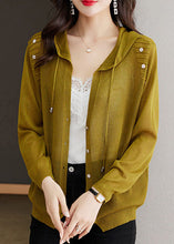 Load image into Gallery viewer, Women Matcha Colour Drawstring Solid Hooded Ice Size Knit Cardigans Long Sleeve