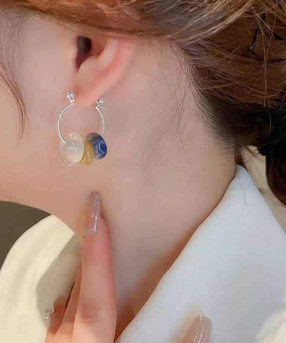 Women Multicolour Copper Gem Stone Glass Hoop Earrings