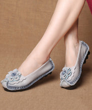 Load image into Gallery viewer, Women Navy Faux Leather Flower Splicing Flat Feet Shoes