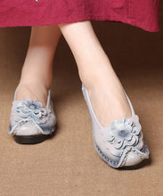 Load image into Gallery viewer, Women Navy Faux Leather Flower Splicing Flat Feet Shoes