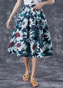 Women Navy Floral Tie Dye A Line Skirt Summer