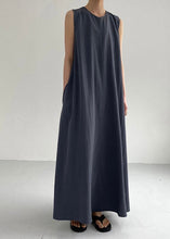 Load image into Gallery viewer, Women Navy O-Neck Solid Maxi Dress Summer