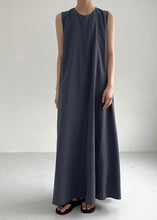 Load image into Gallery viewer, Women Navy O-Neck Solid Maxi Dress Summer