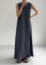 Load image into Gallery viewer, Women Navy O-Neck Solid Maxi Dress Summer