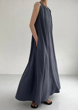 Load image into Gallery viewer, Women Navy O-Neck Solid Maxi Dress Summer