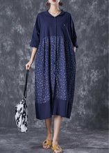 Load image into Gallery viewer, Women Navy Oversized Patchwork Print Linen Robe Dresses Summer