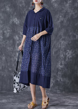 Load image into Gallery viewer, Women Navy Oversized Patchwork Print Linen Robe Dresses Summer