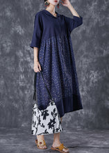 Load image into Gallery viewer, Women Navy Oversized Patchwork Print Linen Robe Dresses Summer