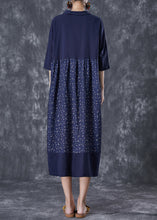 Load image into Gallery viewer, Women Navy Oversized Patchwork Print Linen Robe Dresses Summer