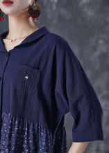 Load image into Gallery viewer, Women Navy Oversized Patchwork Print Linen Robe Dresses Summer