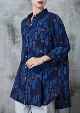 Load image into Gallery viewer, Women Navy Oversized Print Cotton Blouses Spring