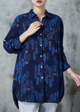 Load image into Gallery viewer, Women Navy Oversized Print Cotton Blouses Spring