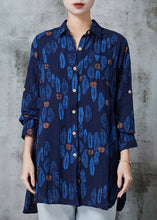 Load image into Gallery viewer, Women Navy Oversized Print Cotton Blouses Spring