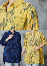 Load image into Gallery viewer, Women Navy Oversized Print Cotton Blouses Spring