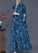 Load image into Gallery viewer, Women Navy Print Exra Large Hem Cotton Dresses Spring