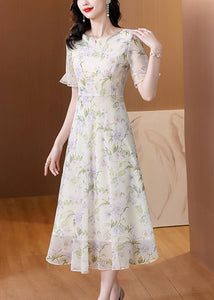 Women O Neck Print Chiffon Long Dress Summer