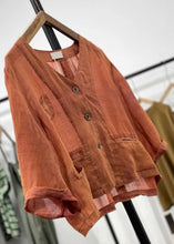 Load image into Gallery viewer, Women Orange Button Pockets Linen Cardigan Spring