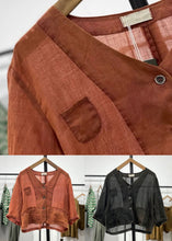 Load image into Gallery viewer, Women Orange Button Pockets Linen Cardigan Spring