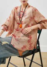 Load image into Gallery viewer, Women Orange Embroidered Print Linen Blouse Top Summer