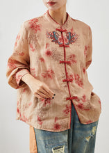 Load image into Gallery viewer, Women Orange Embroidered Print Linen Blouse Top Summer