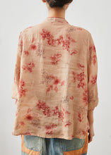 Load image into Gallery viewer, Women Orange Embroidered Print Linen Blouse Top Summer